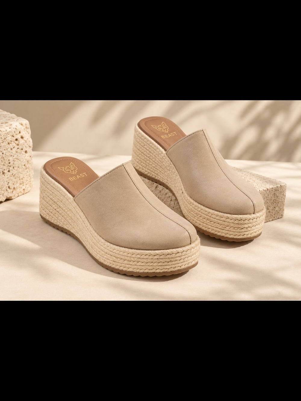 BEAST FASHION Beige Platform Espadrille Mules